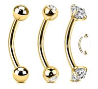BodyAce 14G Eyebrow Rings Belly Bars, Surgical Steel Tragus Earrings Curved Navel Barbell, Gold Rook Piercings Snake Eyes Jewelry for Tongue Industrial [Gold;BL:12mm]