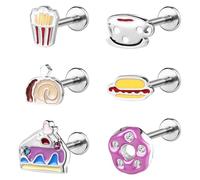 BodyAce 16G/18G Helix Piercing Jewellery Food Fruit Lip Bars Labret Studs Surgical Steel Flat Back Earrings for Nose Lip Medusa Internal Thread Tragus Piercings [B:1.0mm=18G;Bar Length:6mm]