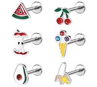 BodyAce 16G/18G Helix Piercing Jewellery Food Fruit Lip Bars Labret Studs Surgical Steel Flat Back Earrings for Nose Lip Medusa Internal Thread Tragus Piercings [A:1.0mm=18G;Bar Length:6mm]