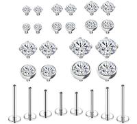 BodyAce 16G 18G Internal Thread Lip Jewellery, Flat Back Earrings Surgical Steel Labret Studs, 2/2.5/3/4/5mm CZ Nose Stud Cartilage Piercing for Medusa/Monroe/Tragus/Helix [18G(1.0mm)]