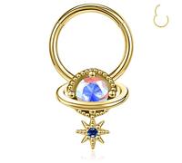 BodyAce 16G Dangle Septum Rings for Women, Blue Planet Star Dangle Gold Nose Rings, Crescent Helix Cartilage Earrings Dangling Septum Piercing Jewellery (D:Gold)