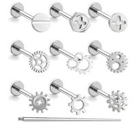 BodyAce 16G Flat Back Earrings Surgical Steel Tragus Piercing Jewellery for Nose/Conch/Cartilage Studs Helix Labret Stud Screw Gear Lip Rings Internal Thread Medusa Jewelry [BL:6mm]