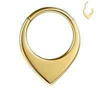 BodyAce 16G Septum Rings Nose Hoop, 316L Stainless Steel Segment Septum Clicker for Men Women, Gold Moon Cartilage Earrings for Daith, Rook, Tragus [Gold Triangle;Hoops:10mm]