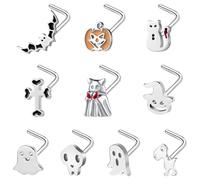 BodyAce 20G Nose Rings Halloween Nose Stud Stainless Steel Nostril Studs Ring L Shaped Nose Piercings Gothic Halloween Jewellery for women men [L-Shaped;Silver]