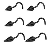 BodyAce 20G Spike Nose Studs Rings, Stainless Steel Spike Nostril Ring Stud, Black Rook Corkscrew Ring L-Shaped Nose Piercing Jewelry for Men Women, Stainless Steel,Steel, others