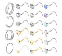 BodyAce 20g Surgical Steel Nose Rings for Women Men, Gold 3mm Heart Nose Ring Studs, Double Nose Rings Hoops Nostril Studs Nose Piercing Jewelry (A:Screw)