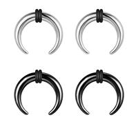 BodyAce 2Pairs Buffalo Ear Taper Kit, 2-12G Septum Pincher Tapers C Shape Nose Jewellery, Black Stretching Ear Piercing Expanded Septum Ring with O-Rings [12G(2mm)]