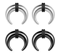 BodyAce 2Pairs C Shape Ear Taper Kit, 2-12G Buffalo Septum Pincher Tapers Nose Rings, Black Stretching Ear Expanded Septum Rings with O-Rings, Stainless Steel, others