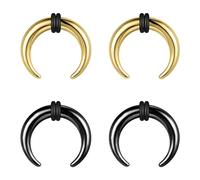 BodyAce 2Pairs C Shape Ear Taper Kit, 2-12G Buffalo Septum Pincher Tapers Nose Rings, Black Stretching Ear Expanded Septum Rings with O-Rings, Stainless Steel, others