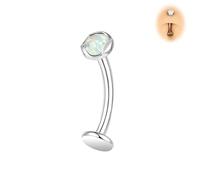 BodyAce ASTM F136 Titanium Belly Bars, 14G Internally Threaded Belly Button Barbells, 6/8/10/12/14mm Flat Back Long Belly Piercing Opal Navel Jewelry [Opal;White;BL:12mm]