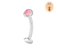 BodyAce ASTM F136 Titanium Belly Bars, 14G Internally Threaded Belly Button Barbells, 6/8/10/12/14mm Flat Back Long Belly Piercing Opal Navel Jewelry [Opal;Pink;BL:12mm]