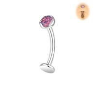 BodyAce ASTM F136 Titanium Belly Bars, 14G Internally Threaded Belly Button Barbells, 6/8/10/12/14mm Flat Back Long Belly Piercing Opal Navel Jewelry [Opal;Purple;BL:10mm]