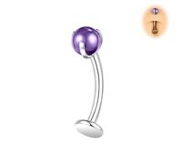 BodyAce ASTM F136 Titanium Belly Bars, 14G Internally Threaded Belly Button Barbells, 6/8/10/12/14mm Flat Back Long Belly Piercing Opal Navel Jewelry [Purple;BL:8mm]