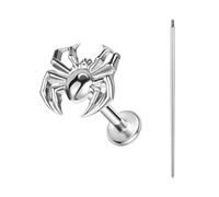 BodyAce ASTM F136 Titanium Lip Bar Labret Rings, 16G Flat Back Earring with Piercing Taper, Internally Threaded Cartilage Piercing Tragus Studs Body Jewellery [Spider]
