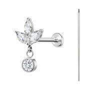 BodyAce ASTM F136 Titanium Lip Bar Labret Rings, 16G Flat Back Earring with Piercing Taper, Internally Threaded Cartilage Piercing Tragus Studs Body Jewellery [Three Horse Eye Hanging Round Zircon]