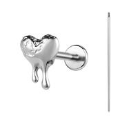 BodyAce ASTM F136 Titanium Lip Bar Labret Rings, 16G Flat Back Earring with Piercing Taper, Internally Threaded Cartilage Piercing Tragus Studs Body Jewellery [Melt Heart]