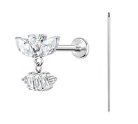 BodyAce ASTM F136 Titanium Lip Bar Labret Rings, 16G Flat Back Earring with Piercing Taper, Internally Threaded Cartilage Piercing Tragus Studs Body Jewellery [Dangle Zircon Heart]