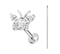 BodyAce ASTM F136 Titanium Lip Bar Labret Rings, 16G Flat Back Earring with Piercing Taper, Internally Threaded Cartilage Piercing Tragus Studs Body Jewellery [Zircon Butterfly with Tentacles]