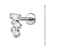 BodyAce ASTM F136 Titanium Lip Bar Labret Rings, 16G Flat Back Earring with Piercing Taper, Internally Threaded Cartilage Piercing Tragus Studs Body Jewellery [Three Rectangle Zircon]
