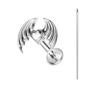 BodyAce ASTM F136 Titanium Lip Bar Labret Rings, 16G Flat Back Earring with Piercing Taper, Internally Threaded Cartilage Piercing Tragus Studs Body Jewellery [Devil Wings]