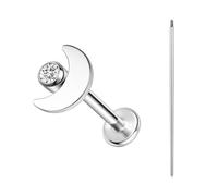 BodyAce ASTM F136 Titanium Lip Bar Labret Rings, 16G Flat Back Earring with Piercing Taper, Internally Threaded Cartilage Piercing Tragus Studs Body Jewellery [Moon White Zircon]