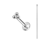 BodyAce ASTM F136 Titanium Lip Bar Labret Rings, 16G Flat Back Earring with Piercing Taper, Internally Threaded Cartilage Piercing Tragus Studs Body Jewellery [Three Balls]
