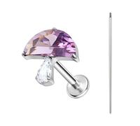 BodyAce ASTM F136 Titanium Lip Bar Labret Rings, 16G Flat Back Earring with Piercing Taper, Internally Threaded Cartilage Piercing Tragus Studs Body Jewellery [Purple Zircon Mushroom]