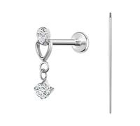 BodyAce ASTM F136 Titanium Lip Bar Labret Rings, 16G Flat Back Earring with Piercing Taper, Internally Threaded Cartilage Piercing Tragus Studs Body Jewellery [Elliptical Zircon Heart Hanging Zircon]