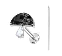 BodyAce ASTM F136 Titanium Lip Bar Labret Rings, 16G Flat Back Earring with Piercing Taper, Internally Threaded Cartilage Piercing Tragus Studs Body Jewellery [Black Zircon Mushroom]