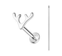 BodyAce ASTM F136 Titanium Lip Bar Labret Rings, 16G Flat Back Earring with Piercing Taper, Internally Threaded Cartilage Piercing Tragus Studs Body Jewellery [Antler]