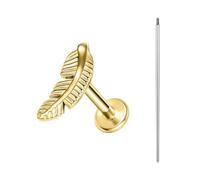 BodyAce ASTM F136 Titanium Lip Bar Labret Rings, 16G Flat Back Earring with Piercing Taper, Internally Threaded Cartilage Piercing Tragus Studs Body Jewellery [Gold Leaf]