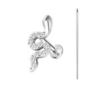BodyAce ASTM F136 Titanium Lip Bar Labret Rings, 16G Flat Back Earring with Piercing Taper, Internally Threaded Cartilage Piercing Tragus Studs Body Jewellery [Zircon Snake]