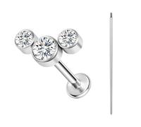 BodyAce ASTM F136 Titanium Lip Bar Labret Rings, 16G Flat Back Earring with Piercing Taper, Internally Threaded Cartilage Piercing Tragus Studs Body Jewellery [Three Zircon mickey]