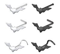 BodyAce Bat Septum Nose Ring Hoops, Surgical Steel Tragus Cartilage Earring Lip Studs, Stainless Steel Crystal Cubic Zirconia, cubic-zirconia