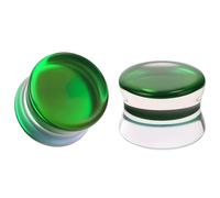 BodyAce Double Flared Concave Saddle Plugs, 6-14mm Iridescent Ear Plug Clear Glass Ear Gauges, Earring Expander 1Pair Solid Ear Stretcher Piercing Jewellery [Green;6mm]