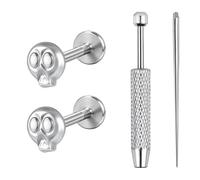 BodyAce Emoji Flat Back Piercing Studs Laugh Cry Labret Stud Angry Conch Piercing Helix Jewelry 16g Lip Rings Cute Emoji Stud Earring for Women, 8 mm, Stainless Steel, no gemstone