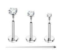 BodyAce F136 Titanium Earrings Flat Back Nose Studs, Long Internally Threaded Labret Bars Lip Rings, 16G 18G Tragus Bar Titanium Medusa Piercing Jewellery [1.0mm=18G,BL:6mm]