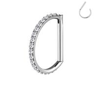 BodyAce F136 Titanium Septum Rings D Shaped Nose Ring Hoops 16G Cartilage Earrings Higned Segment Clicker for Rook Daith Conch Helix Tragus Piercing Jewelry, 10MM, Titanium Cubic Zirconia, cubic
