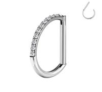 BodyAce F136 Titanium Septum Rings D Shaped Nose Ring Hoops 16G Cartilage Earrings Higned Segment Clicker for Rook Daith Conch Helix Tragus Piercing Jewelry, 10MM, Titanium Cubic Zirconia, cubic