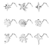 BodyAce Fish Nose Studs 20g Nose Rings for Women Nostril Piercing Kit Stainless Steel Nostril Ring l Shaped Corkscrew Body Piercing Jewellery [Screw]