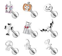 BodyAce Halloween Lip Rings 16G Flat Back Earrings Pumpkin Helix Cartilage Earring Black Skull Tragus Piercing Ghost Lip Studs halloween Labret Jewelry, Stainless Steel Cubic Zirconia, cubic zirconia