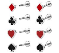 BodyAce Poker Lip Bars 16G Tragus Piercing, Stainless Steel Flat Back Earrings for Women Lip Ring, Casino Labret Studs Playing Cards Helix Jewellery [BL:6mm]