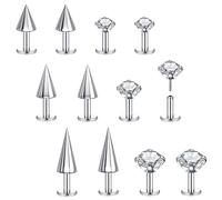 BodyAce Threadless Spike Flact Back Earrings Cartilage Lip Rings, 16G Stainless Steel Daith Helix Tragus Studs, Push in Rook Lobe Lip Piercing for Women Men, Cubic Zirconia Crystal, cubic-zirconia