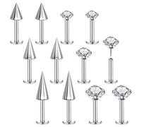 BodyAce Threadless Spike Flact Back Earrings Cartilage Lip Rings, 16G Stainless Steel Daith Helix Tragus Studs, Push in Rook Lobe Lip Piercing for Women Men, 10MM, Cubic Zirconia Crystal
