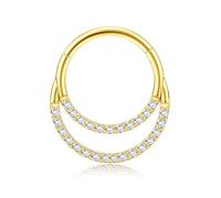 BodyBonita 16G Gold Septum Rings Clicker - 316L Stainless Steel Hinged Hoop Nose Rings for Women Dangle Earrings Hoop Cartilage Conch Piercing Jewellery Tragus Helix 10 mm Radiant Crescent Layered
