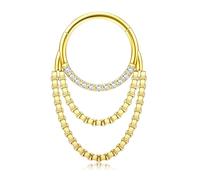 BodyBonita 16G Gold Septum Rings Clicker - 316L Stainless Steel Hinged Hoop Nose Rings for Women Dangle Earrings Hoop Cartilage Conch Piercing Jewellery Tragus Daith 8 mm Radiant Clicker Duo Chain