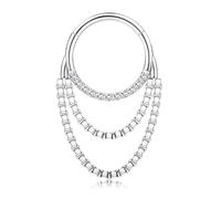 BodyBonita 16G Silver Septum Rings Clicker - 316L Stainless Steel Hinged Hoop Nose Rings for Women Dangle Earrings Hoop Cartilage Conch Piercing Jewellery Daith Helix 8 mm Radiant Clicker Duo Chain