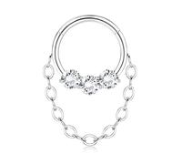 BodyBonita 16G Silver Septum Rings Clicker - 316L Stainless Steel Hinged Hoop Nose Rings for Women Dangle Earrings Hoop Cartilage Conch Piercing Jewellery Tragus Helix 8 mm Radiant Clicker with Chain