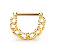BodyBonita 16G Straight Septum Rings, 316L Surgical Steel D Shaped Septum Jewelry, Chain Nose Rings Hoops Clicker, Helix Tragus Rook Daith Piercings for Women Men 14K Gold Plated 8 mm