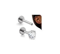 BodyBonita 16G Stud Earrings Flat Back - G23 Titanium Internal Thread Cartilage Earrings for Women Hypoallergenic CZ Stud Piercing Jewelry Tragus/Nose/Helix/Conch/Medusa/Lip/Labret 6mm 8mm, Silver
